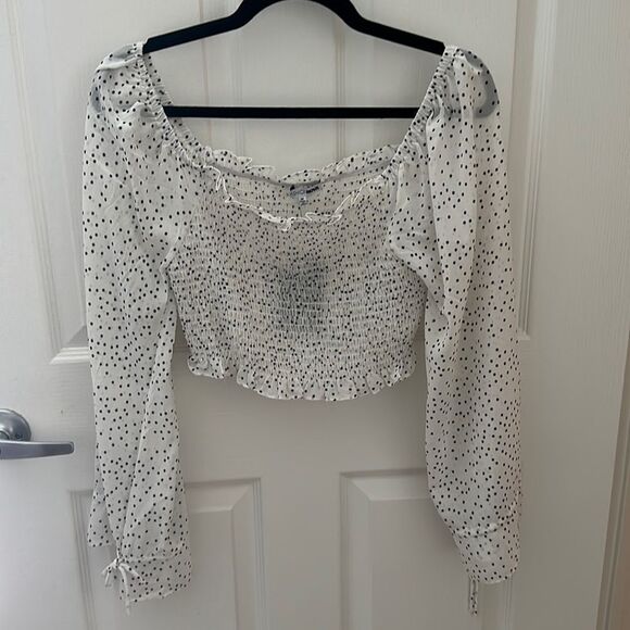 Fashion Nova Tops - Fashion Nova Polly Smocked Crop Top, Polka Dot